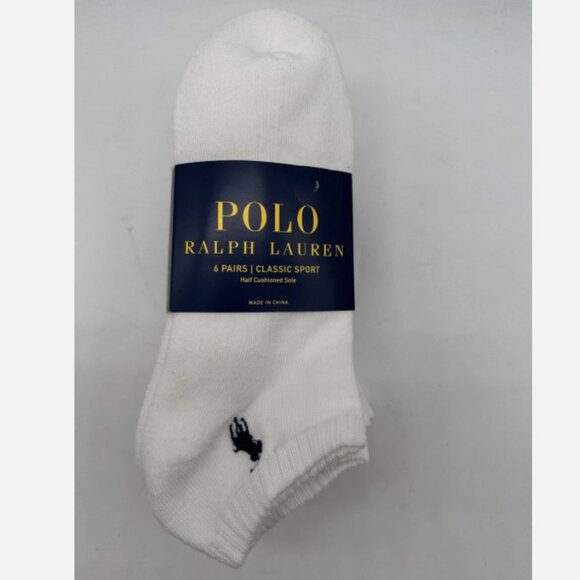 POLO RALPH LAUREN Men's 6 pairs low cut white socks - Picture 1 of 3